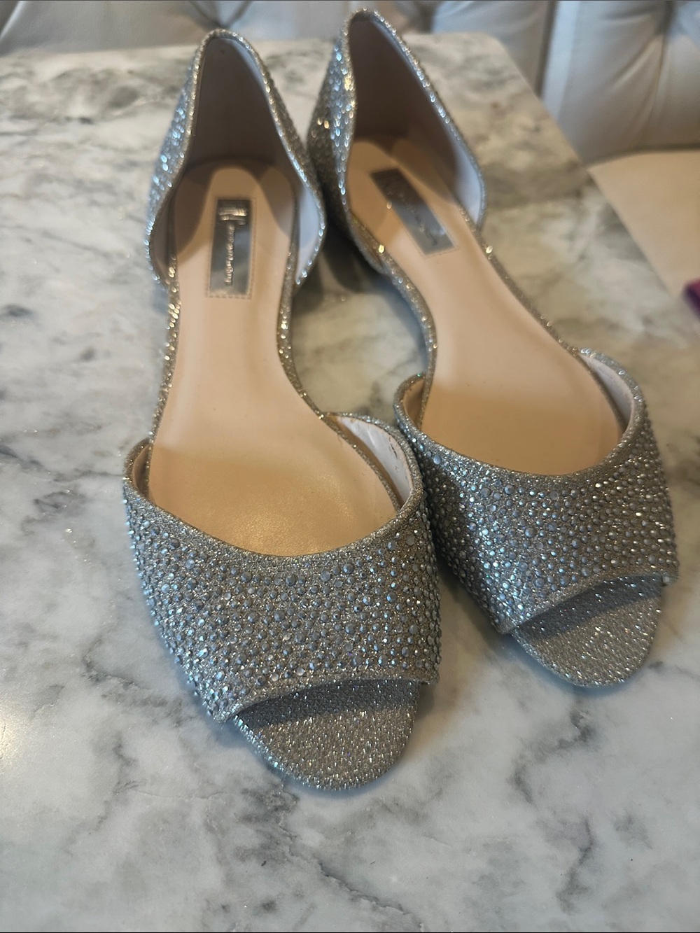 INC International Concepts Silver Glitter Open-Toe D'Orsay Flats